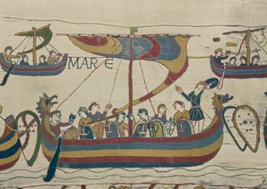 De Normandische invasievloot steekt het kanaal over, Tapijt van Bayeux door Unbekannt Unbekannt